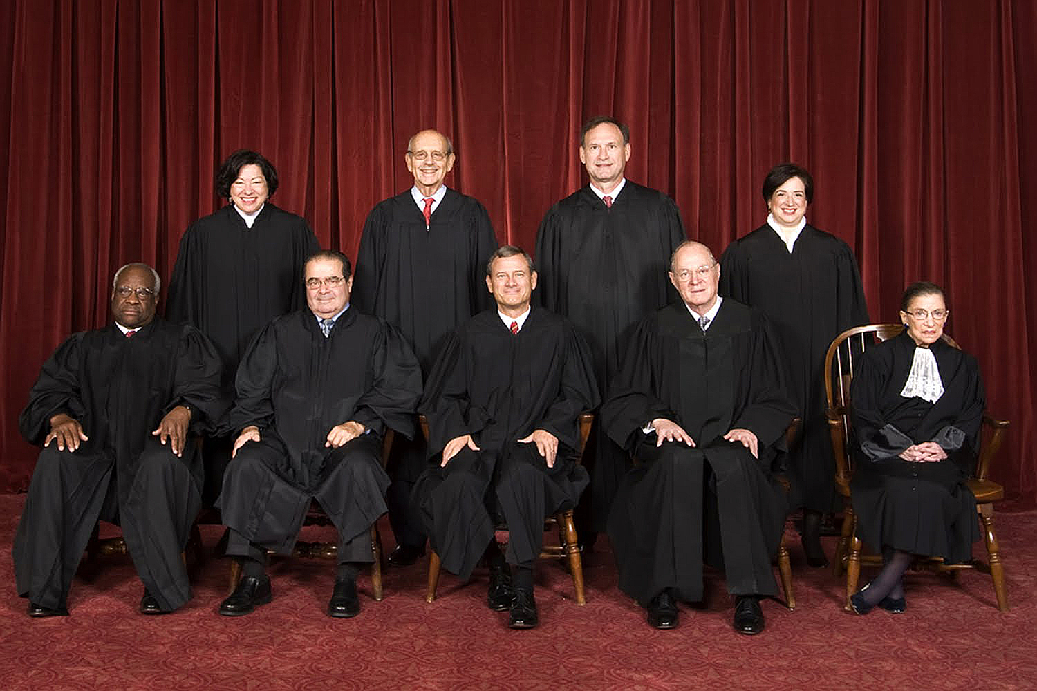 The justices of the Supreme Court of the United States, taken prior to the death of Antonin Scalia in February